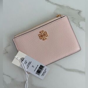 Tory Burch Britten Pink Pebbled Leather Zip Card Case
